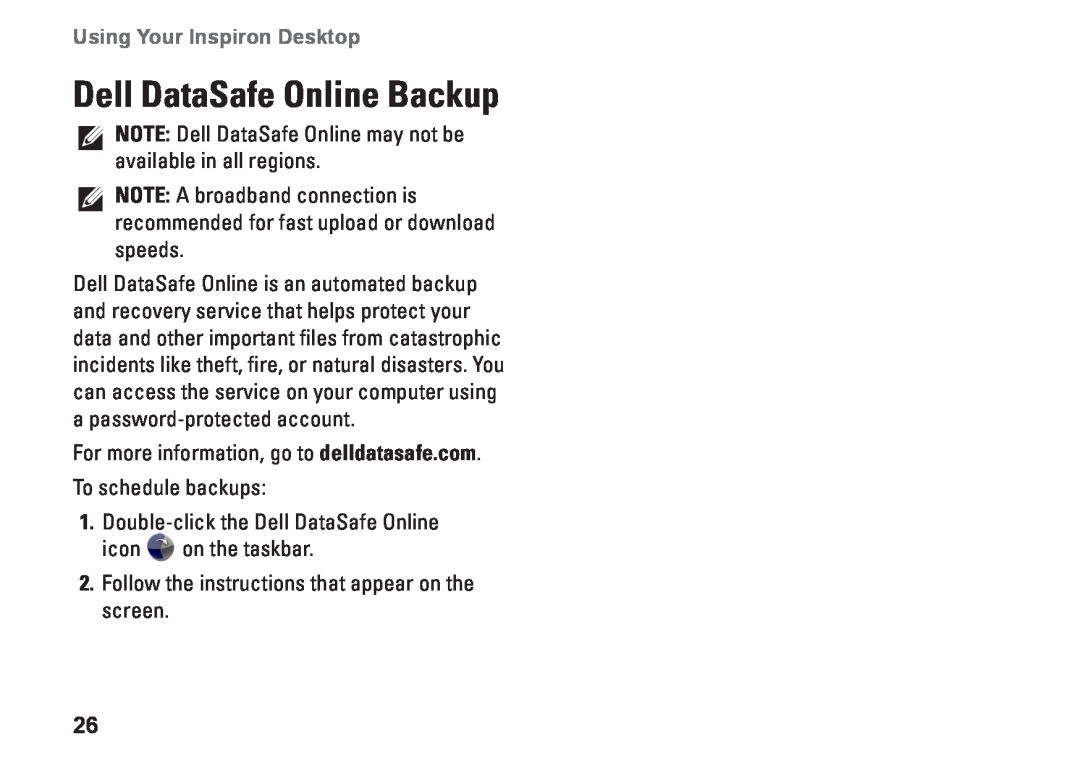 Dell DCSLE, 0C9NR5A00, 560s setup guide Dell DataSafe Online Backup, Using Your Inspiron Desktop 