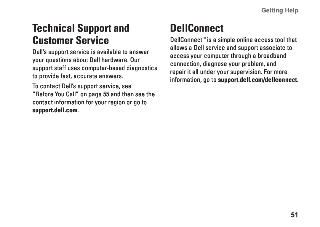 Dell 0C9NR5A00, DCSLE, 560s setup guide DellConnect, Getting Help, Technical Support and Customer Service 