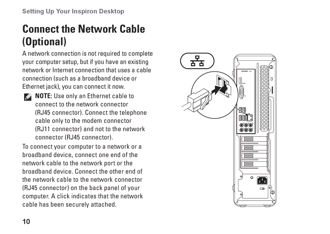 Dell DCSLF, 08XCH8A00, 580s setup guide Connect the Network Cable Optional 