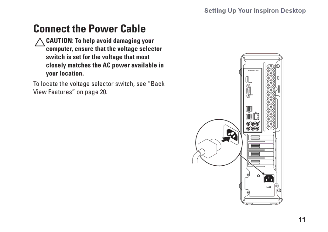 Dell 08XCH8A00, DCSLF, 580s setup guide Connect the Power Cable 