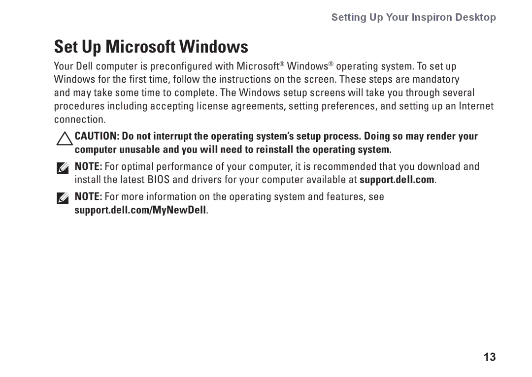 Dell 580s, DCSLF, 08XCH8A00 setup guide Set Up Microsoft Windows 