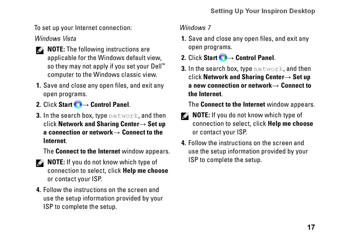 Dell 580s, DCSLF, 08XCH8A00 setup guide Connect to the Internet window appears 