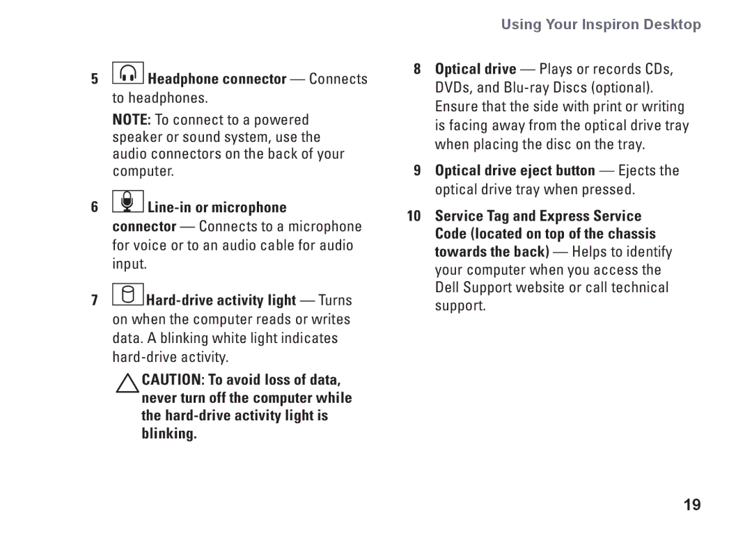 Dell 08XCH8A00, DCSLF, 580s setup guide Using Your Inspiron Desktop 