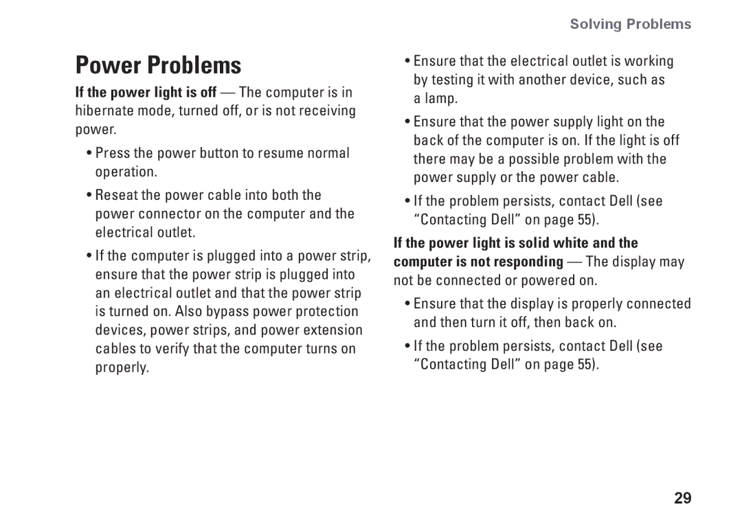 Dell 580s, DCSLF, 08XCH8A00 setup guide Power Problems 