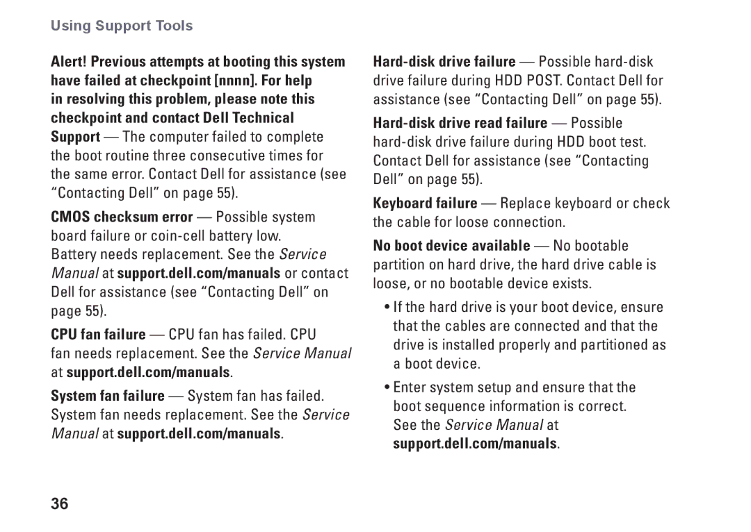 Dell DCSLF, 08XCH8A00, 580s setup guide CPU fan failure CPU fan has failed. CPU 