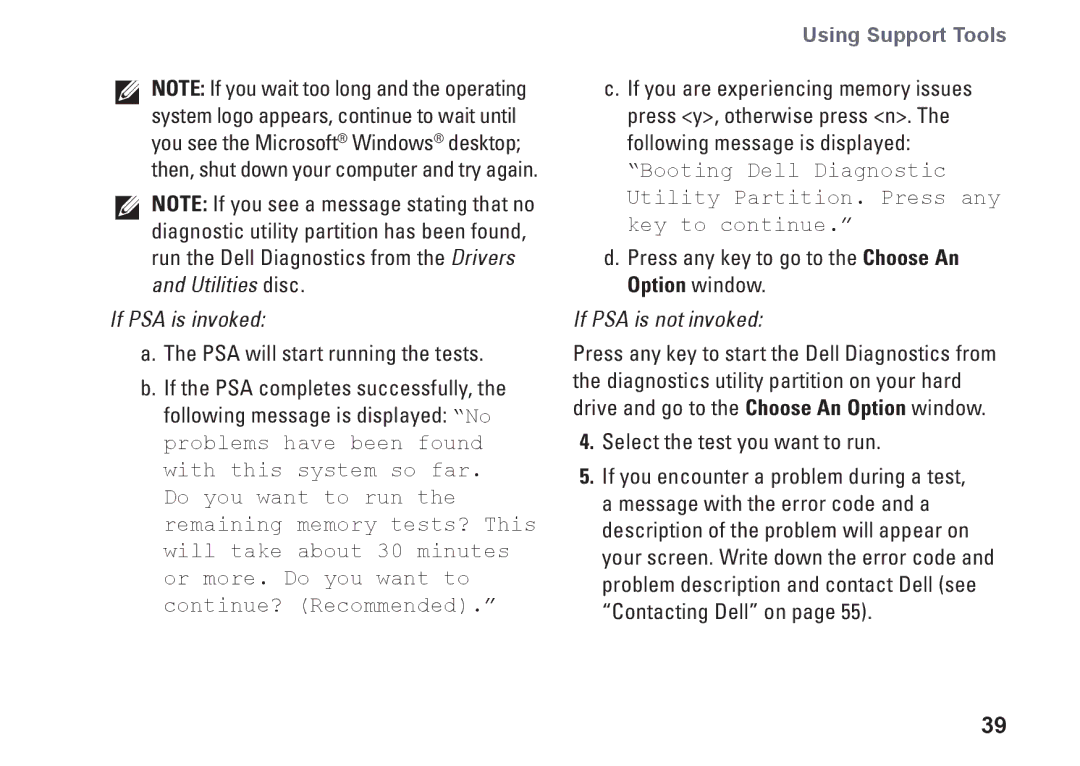 Dell 08XCH8A00, DCSLF, 580s setup guide If PSA is invoked 