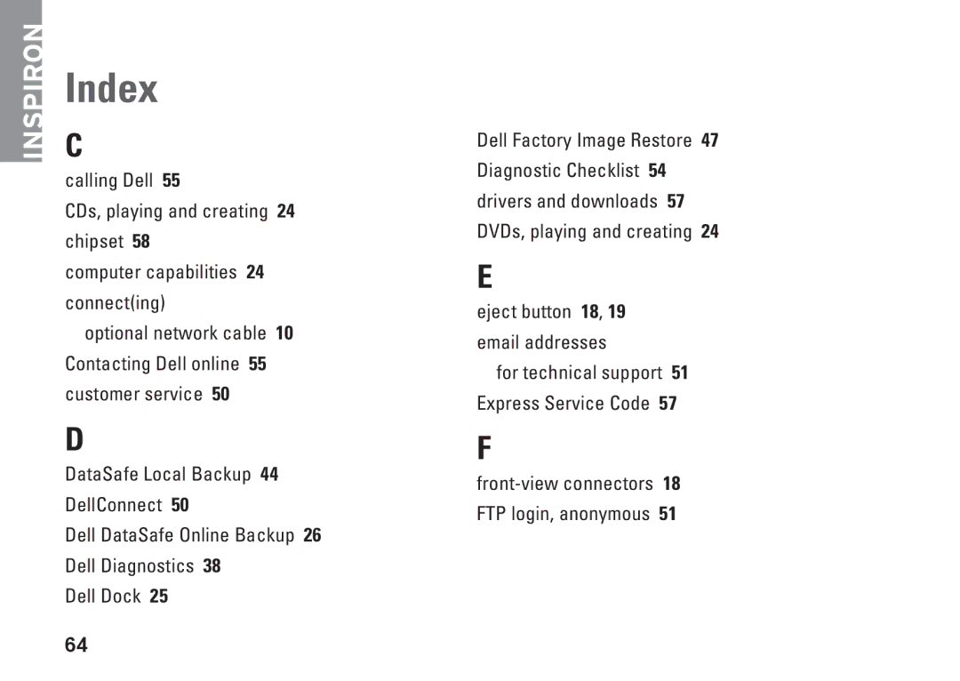 Dell DCSLF, 08XCH8A00, 580s setup guide Index 