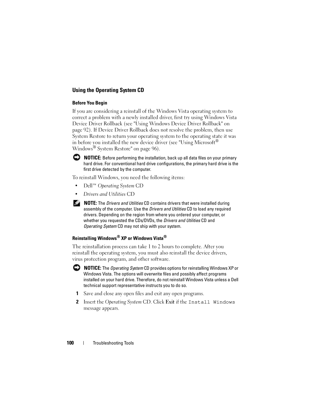 Dell DCSLF owner manual Using the Operating System CD 