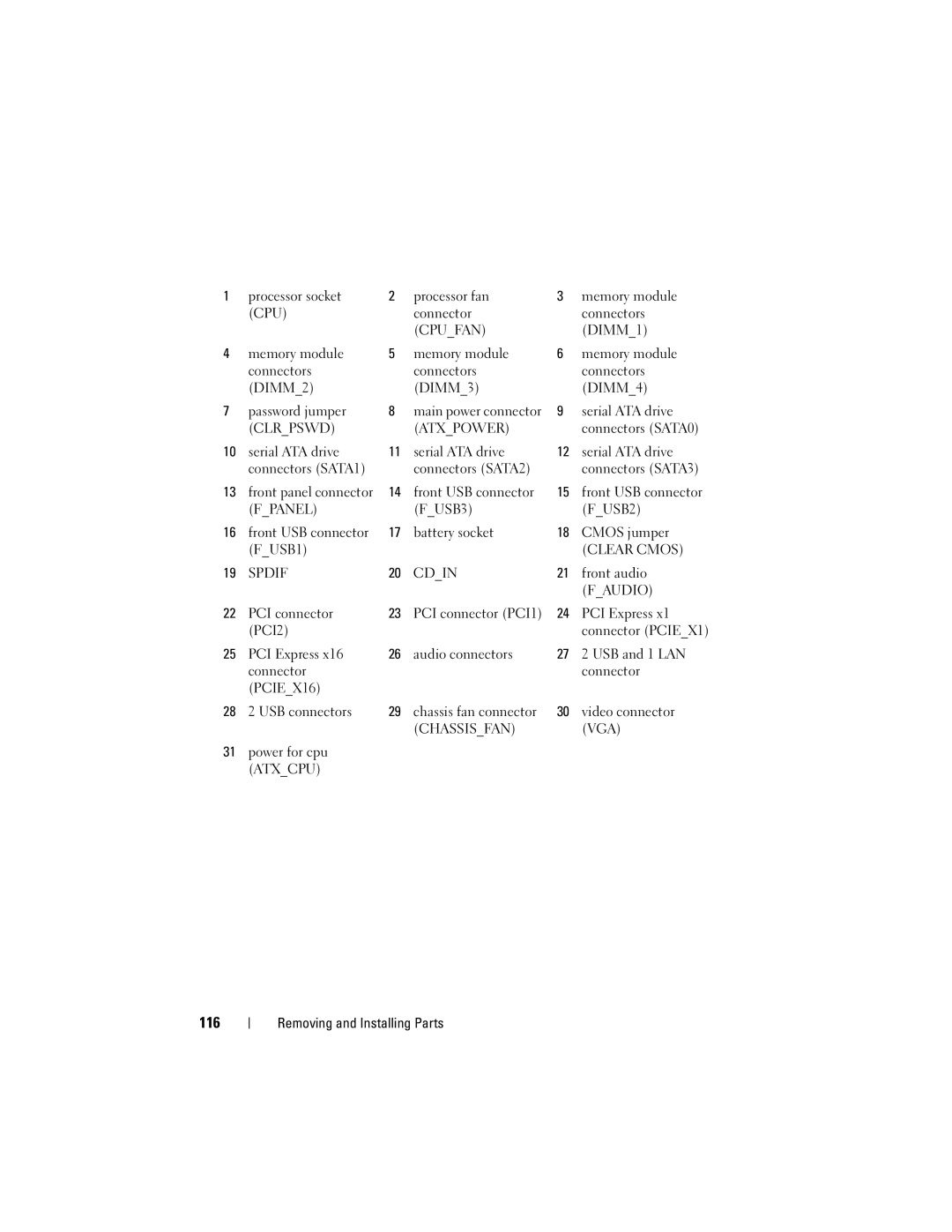 Dell DCSLF owner manual 116, Clrpswd Atxpower 