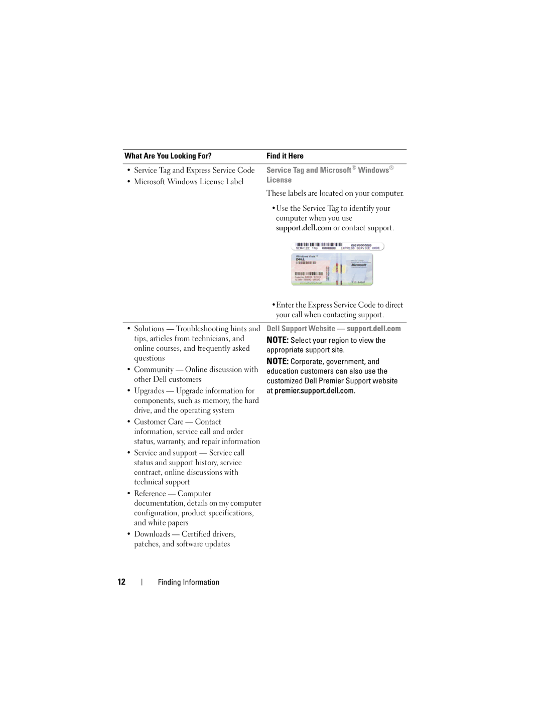 Dell DCSLF owner manual Service Tag and Microsoft Windows 