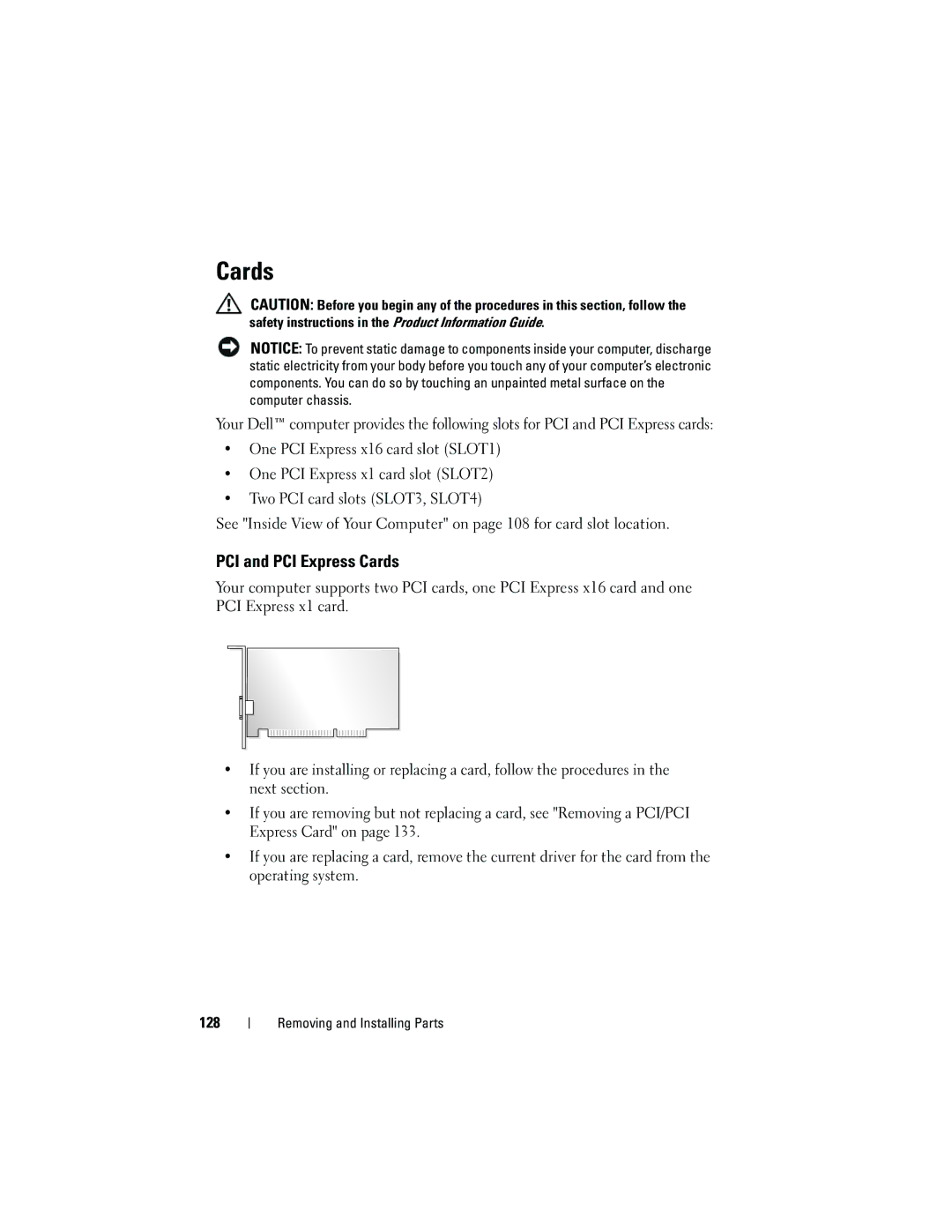 Dell DCSLF owner manual PCI and PCI Express Cards 