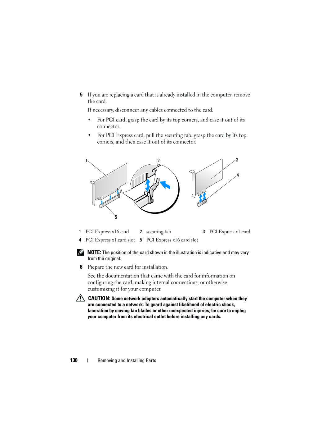 Dell DCSLF owner manual PCI Express x16 card Securing tab 