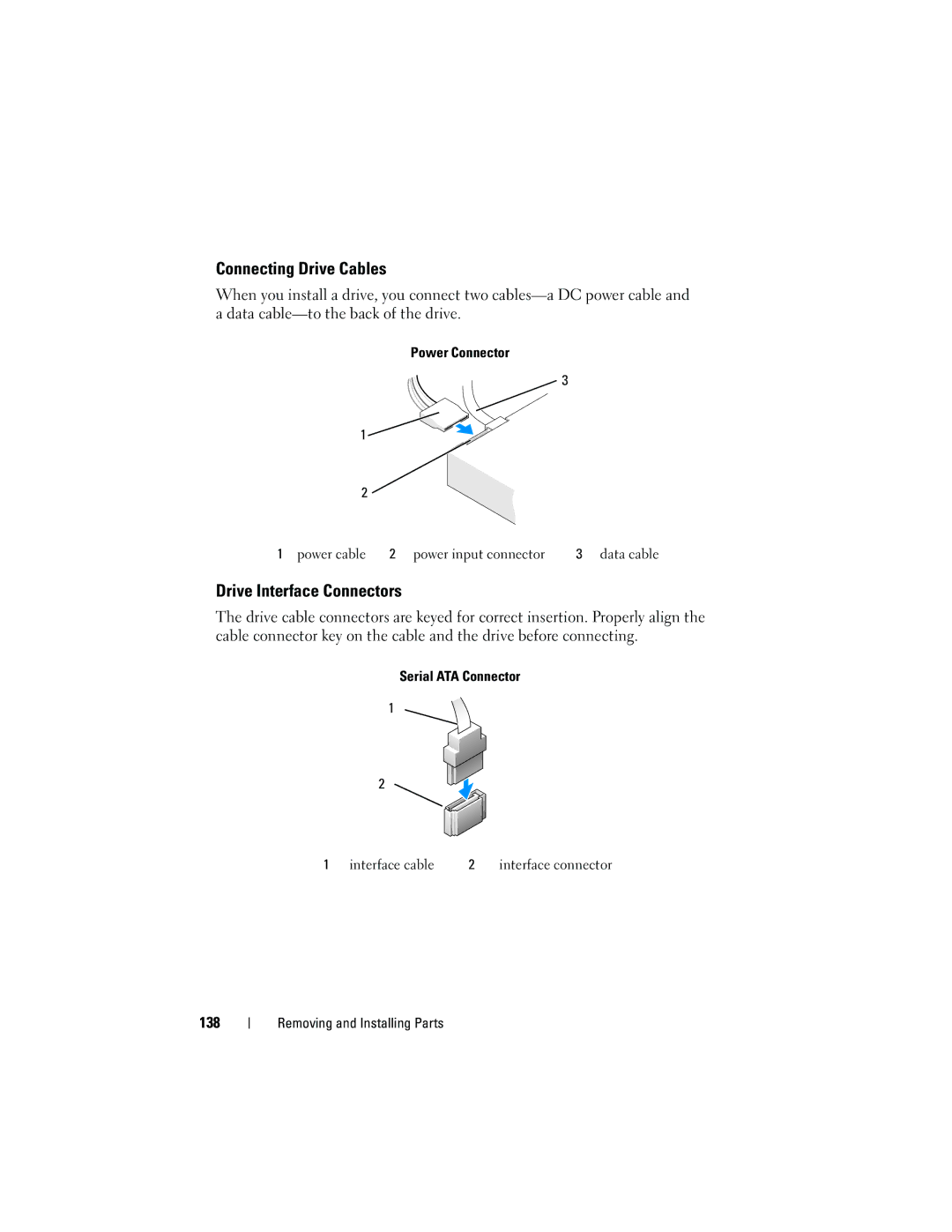 Dell DCSLF owner manual Connecting Drive Cables, Drive Interface Connectors, 138 