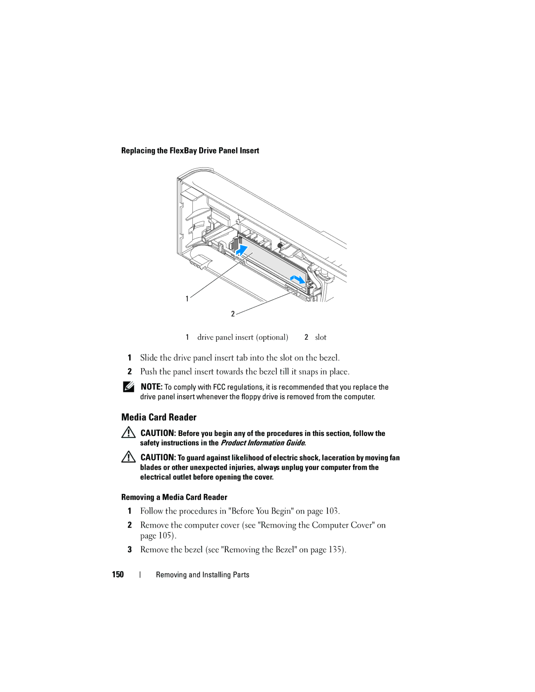 Dell DCSLF owner manual Media Card Reader, Replacing the FlexBay Drive Panel Insert 