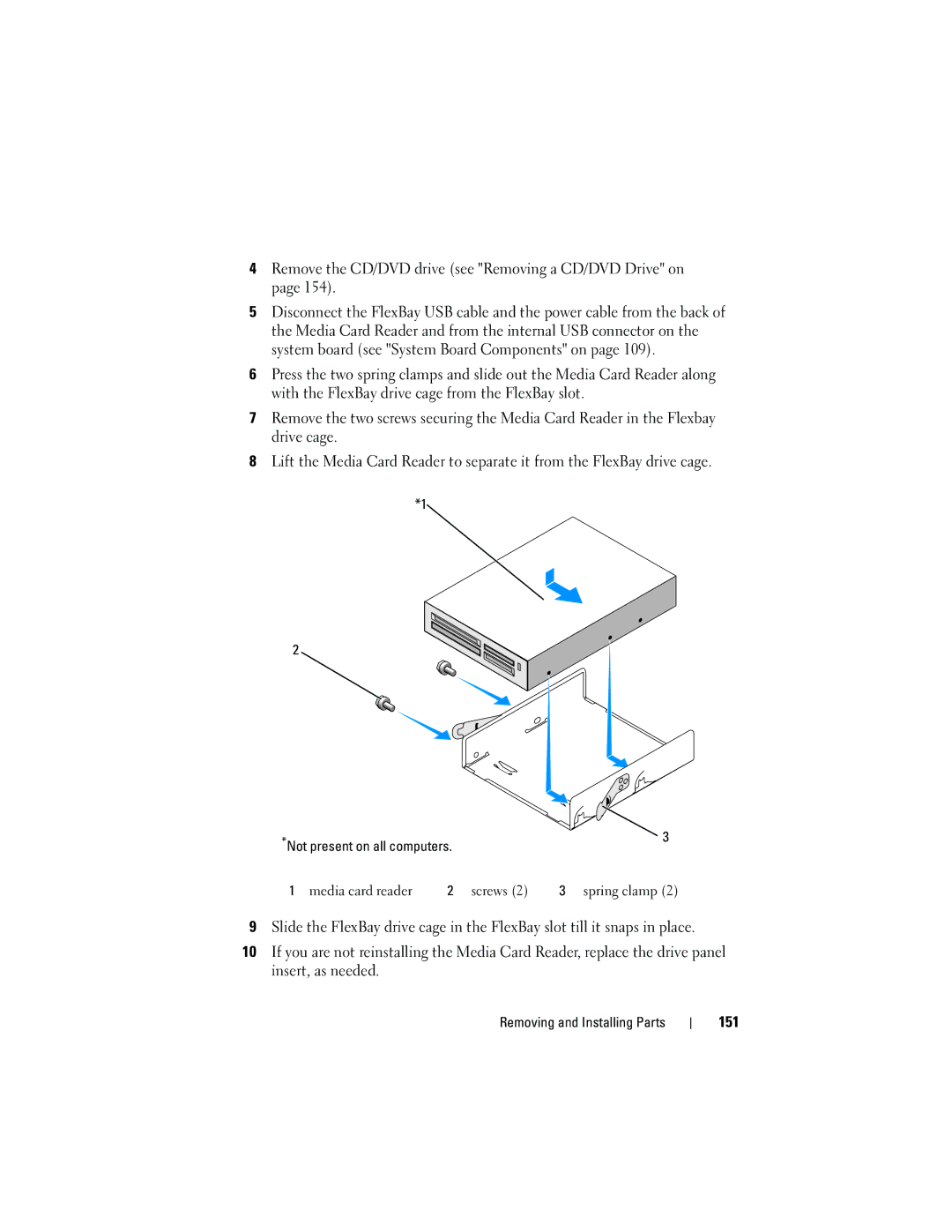 Dell DCSLF owner manual Remove the CD/DVD drive see Removing a CD/DVD Drive on, 151 