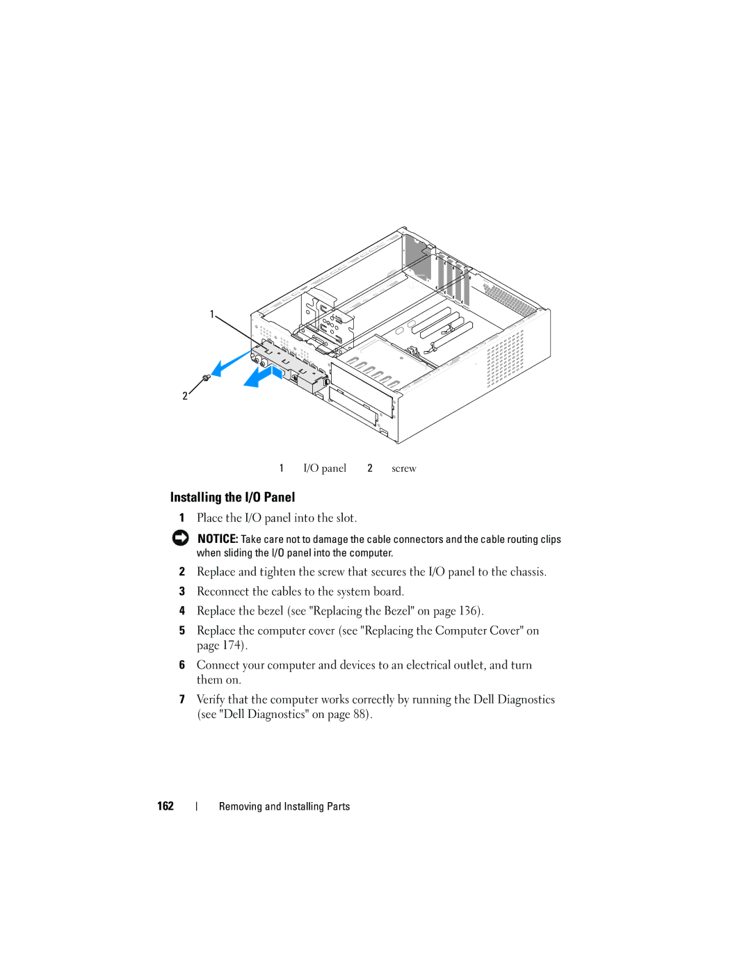 Dell DCSLF owner manual Installing the I/O Panel 