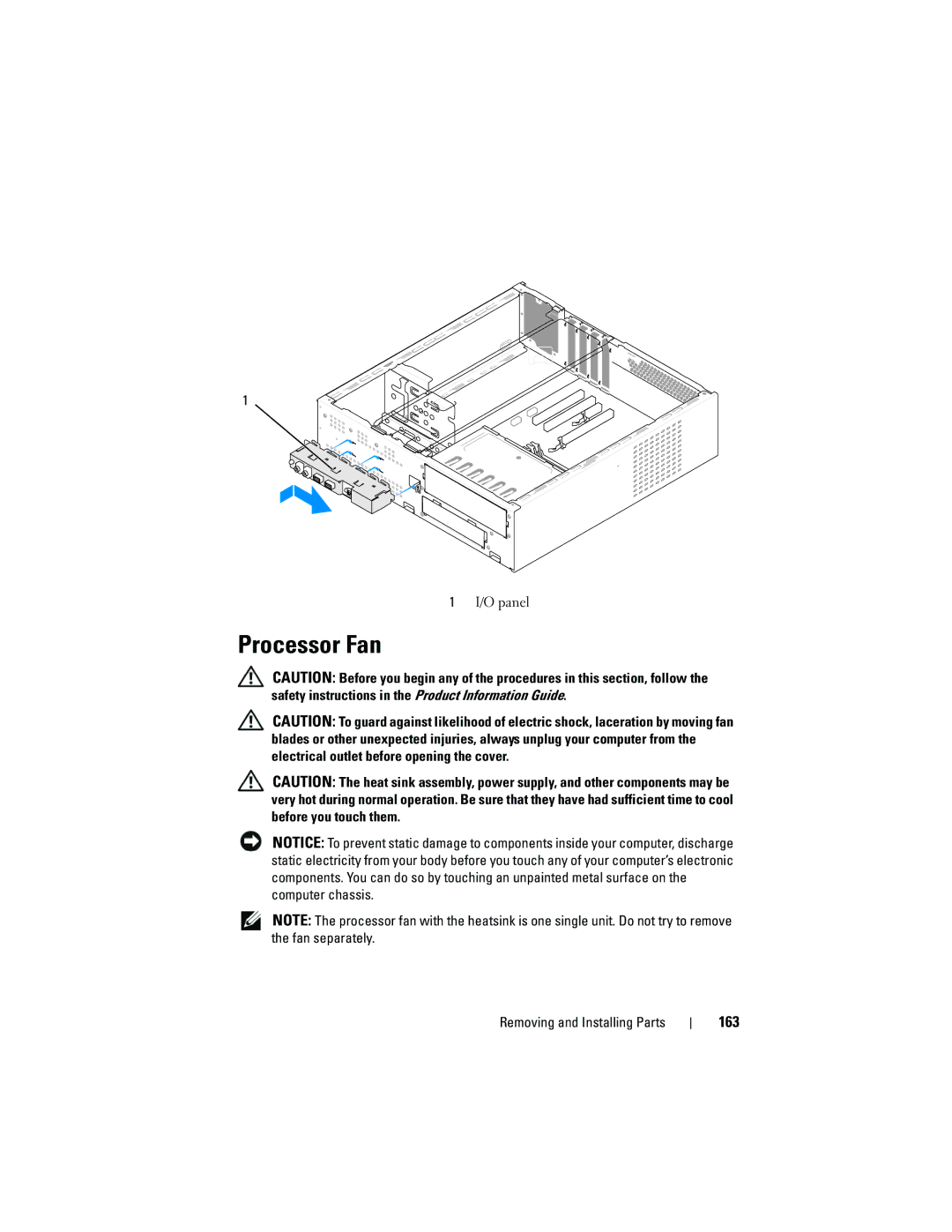 Dell DCSLF owner manual Processor Fan, 163 