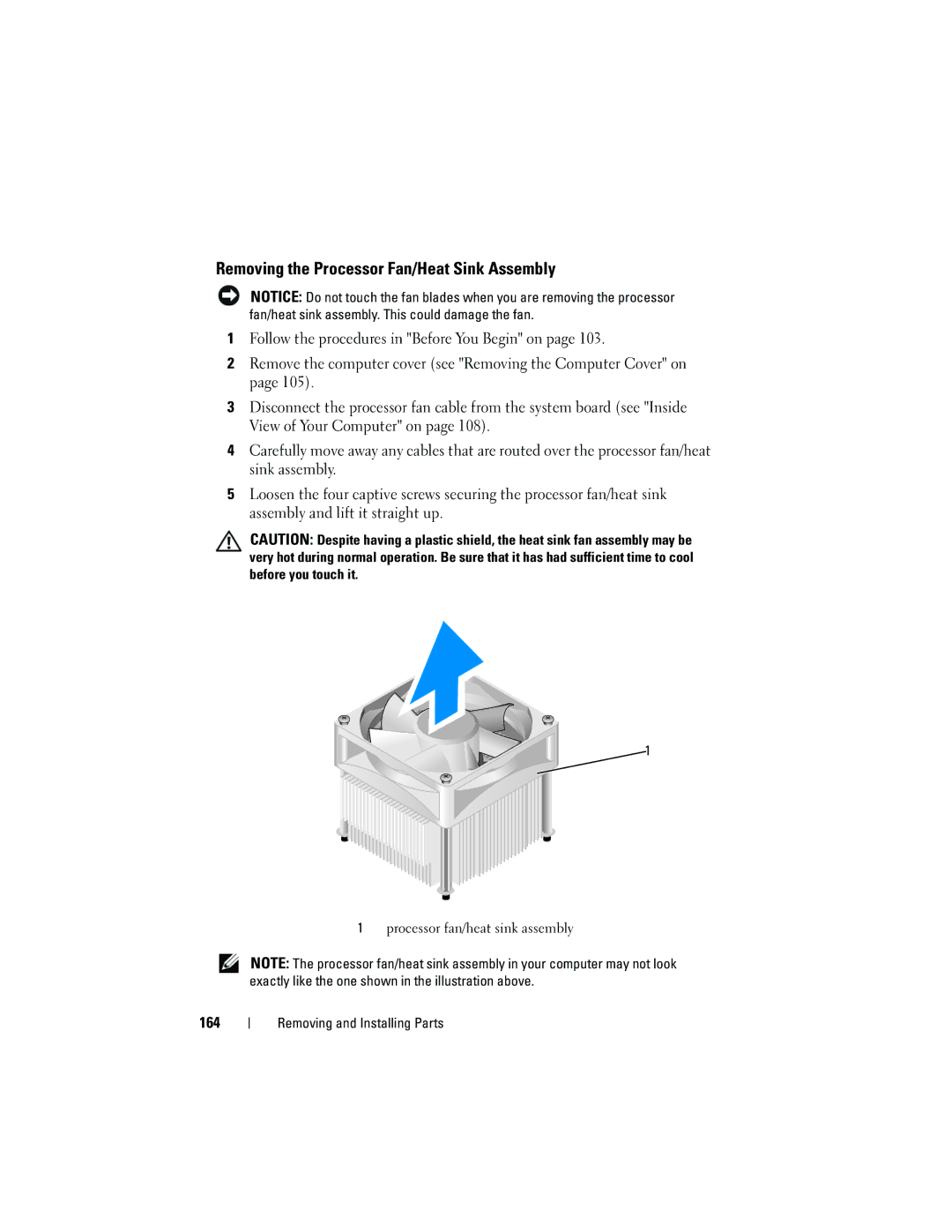 Dell DCSLF owner manual Removing the Processor Fan/Heat Sink Assembly, 164 