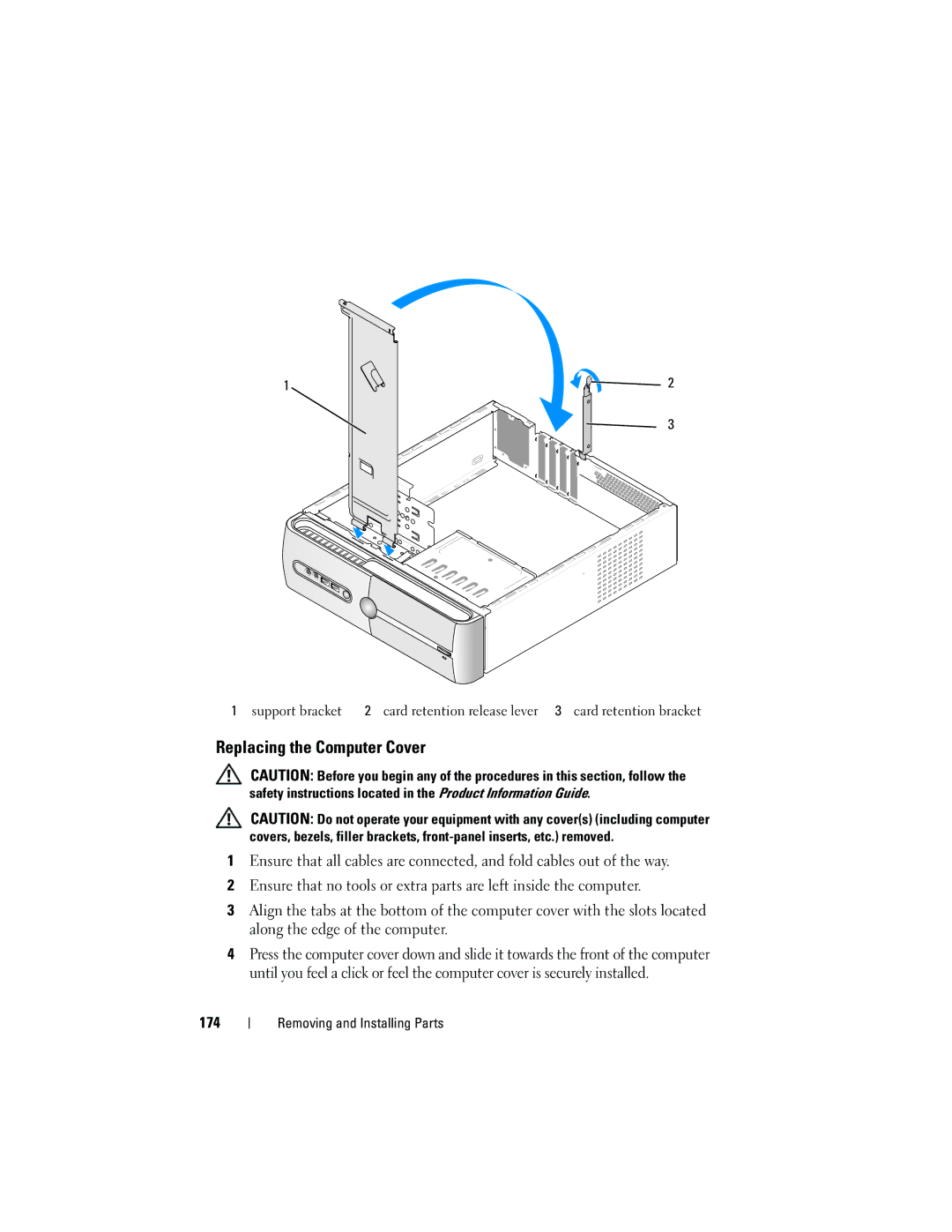 Dell DCSLF owner manual Replacing the Computer Cover, 174 