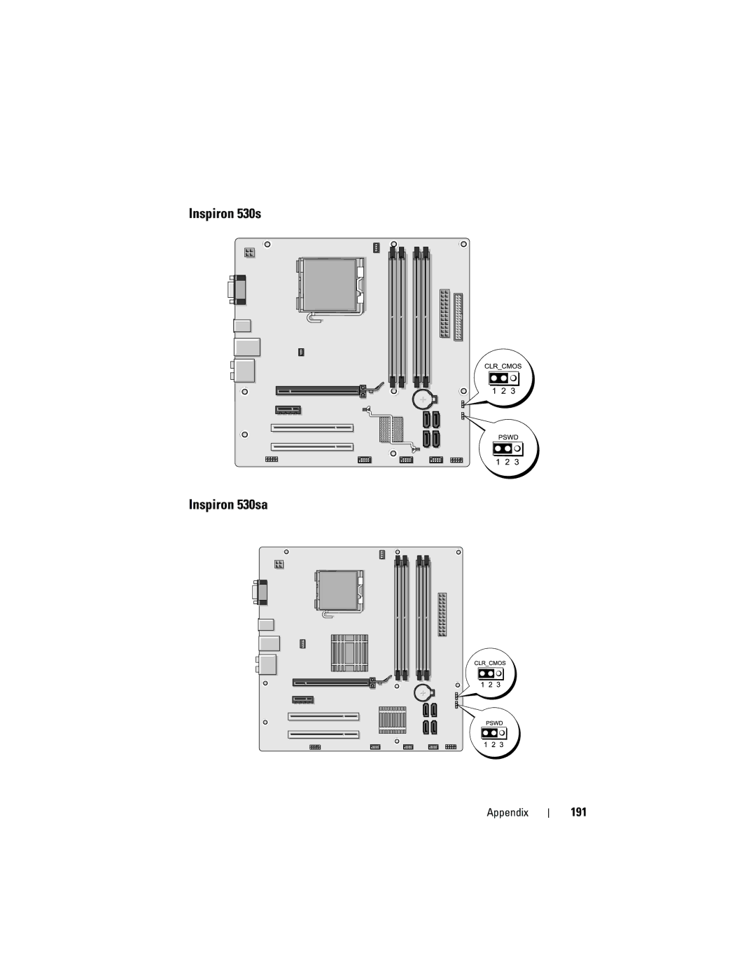 Dell DCSLF owner manual Inspiron 530s Inspiron 530sa, 191 