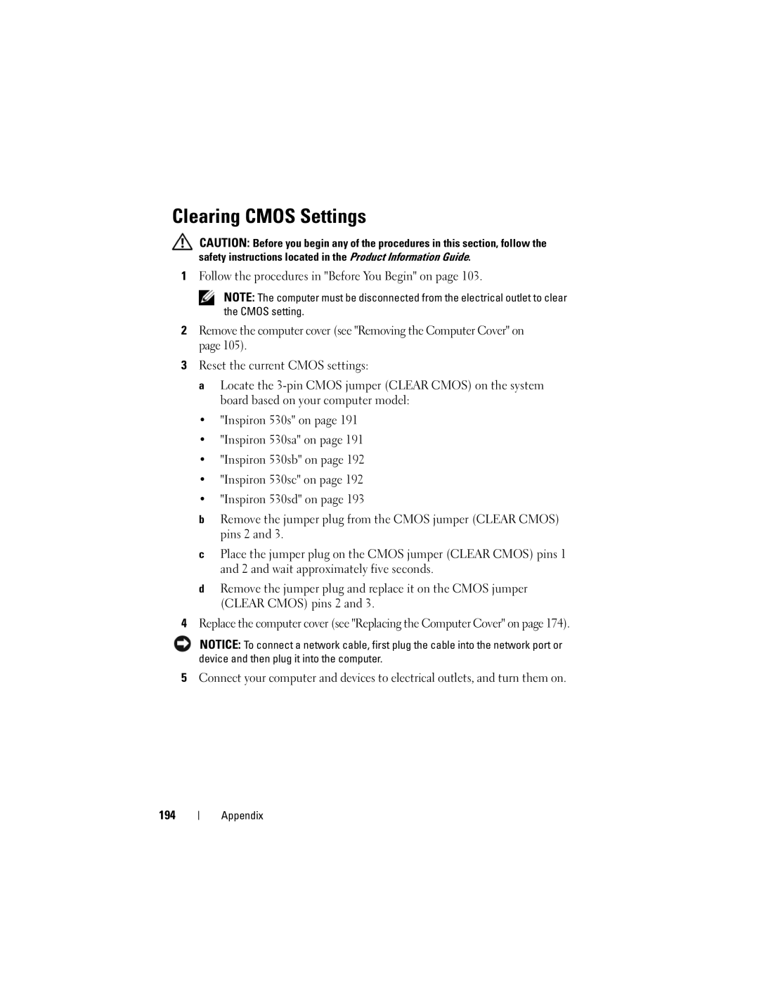 Dell DCSLF owner manual Clearing Cmos Settings 