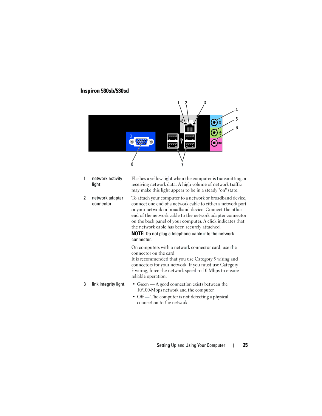 Dell DCSLF owner manual On computers with a network connector card, use 