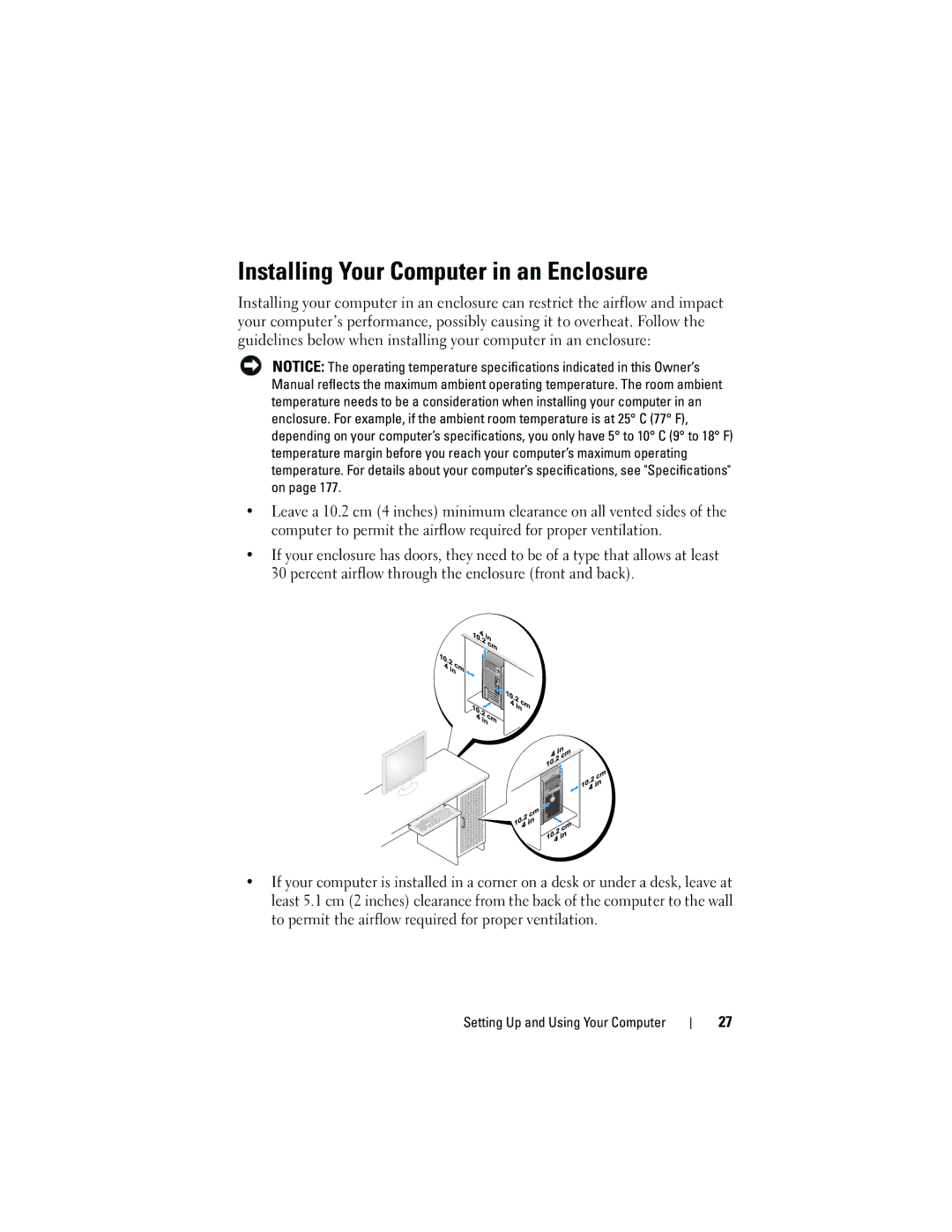 Dell DCSLF owner manual Installing Your Computer in an Enclosure 