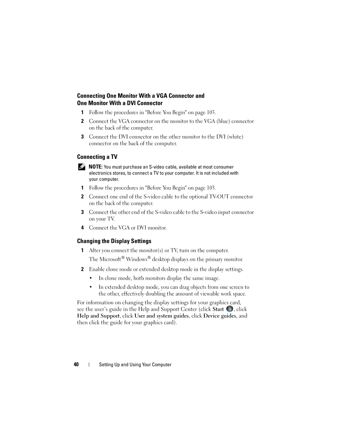 Dell DCSLF owner manual Connecting a TV, Changing the Display Settings 