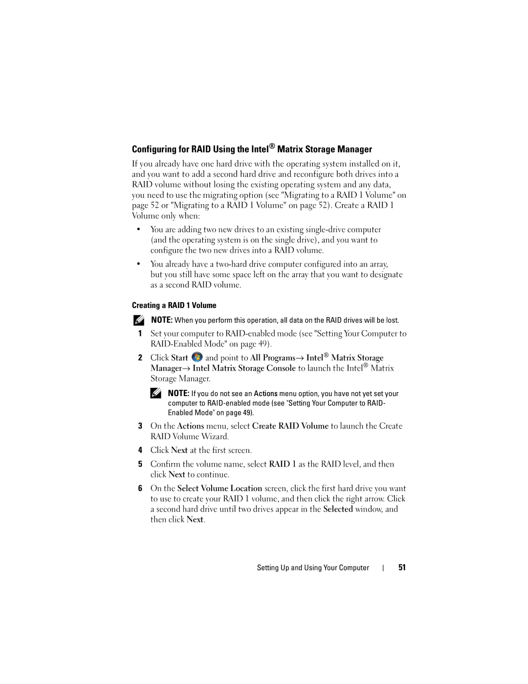 Dell DCSLF owner manual Configuring for RAID Using the Intel Matrix Storage Manager 