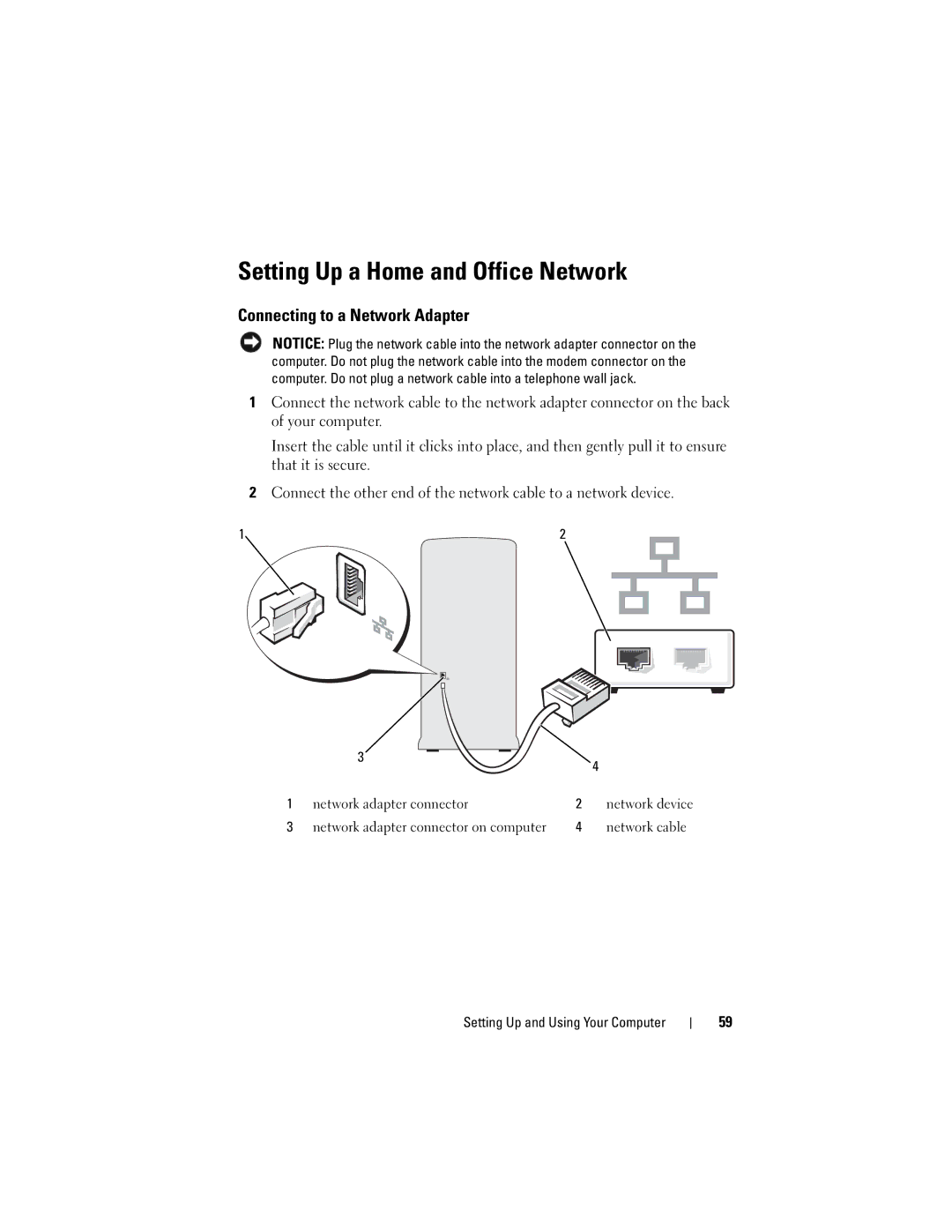 Dell DCSLF owner manual Setting Up a Home and Office Network, Connecting to a Network Adapter 