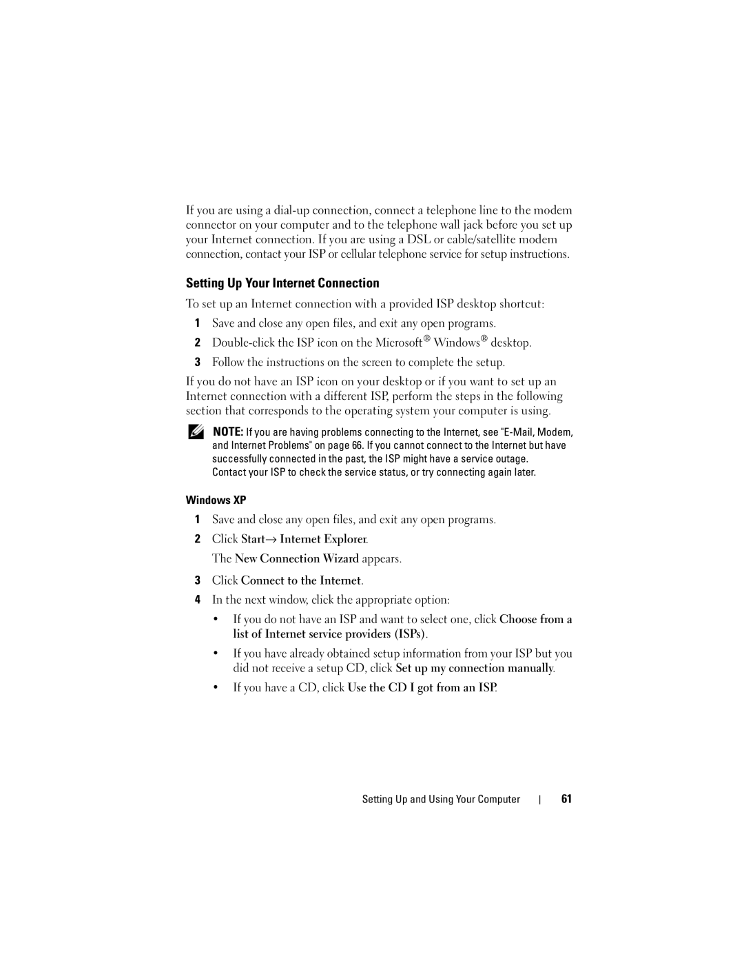 Dell DCSLF owner manual Setting Up Your Internet Connection, If you have a CD, click Use the CD I got from an ISP 