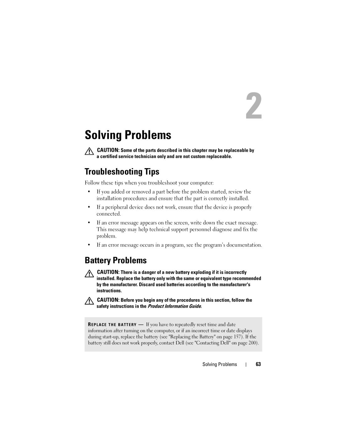 Dell DCSLF owner manual Troubleshooting Tips, Battery Problems, Follow these tips when you troubleshoot your computer 