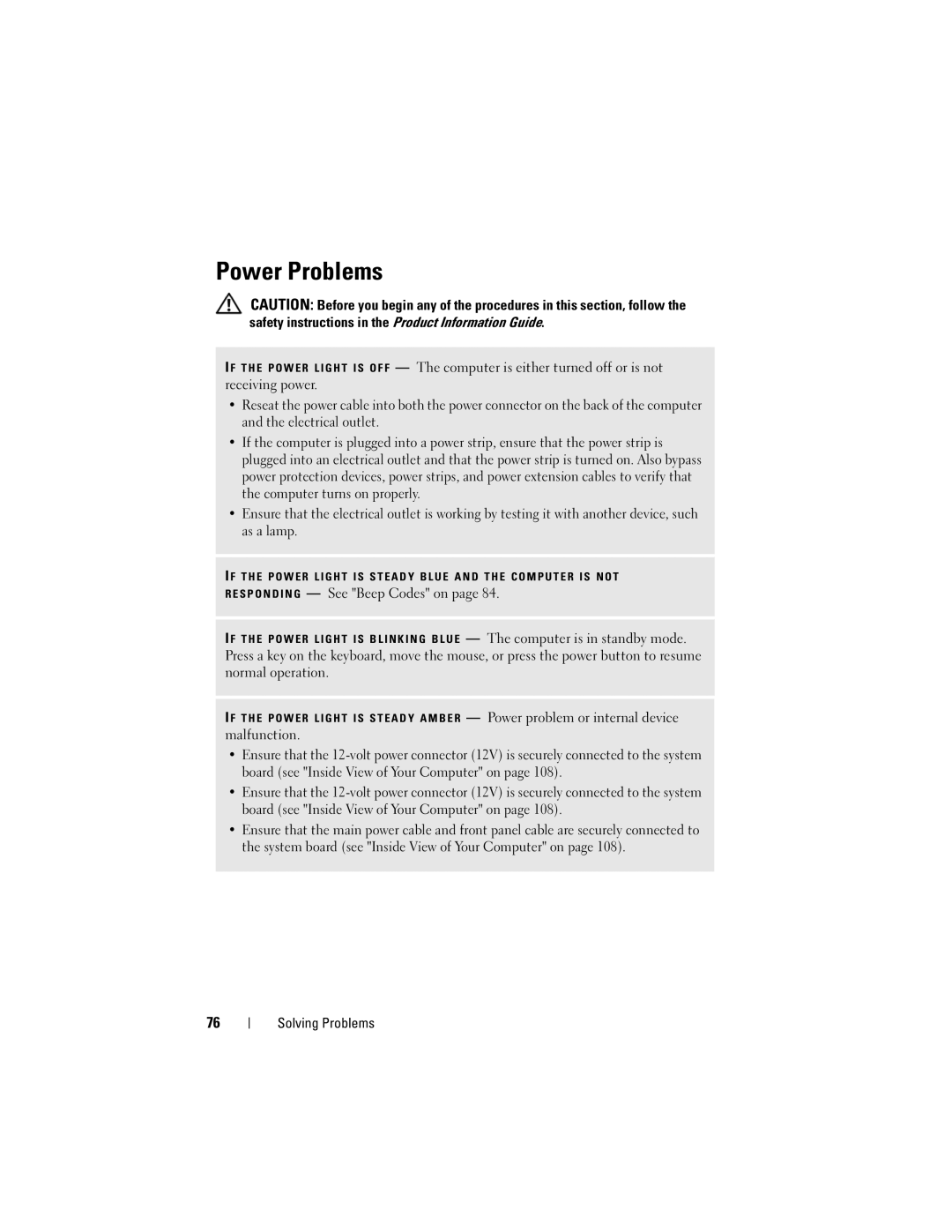 Dell DCSLF owner manual Power Problems 