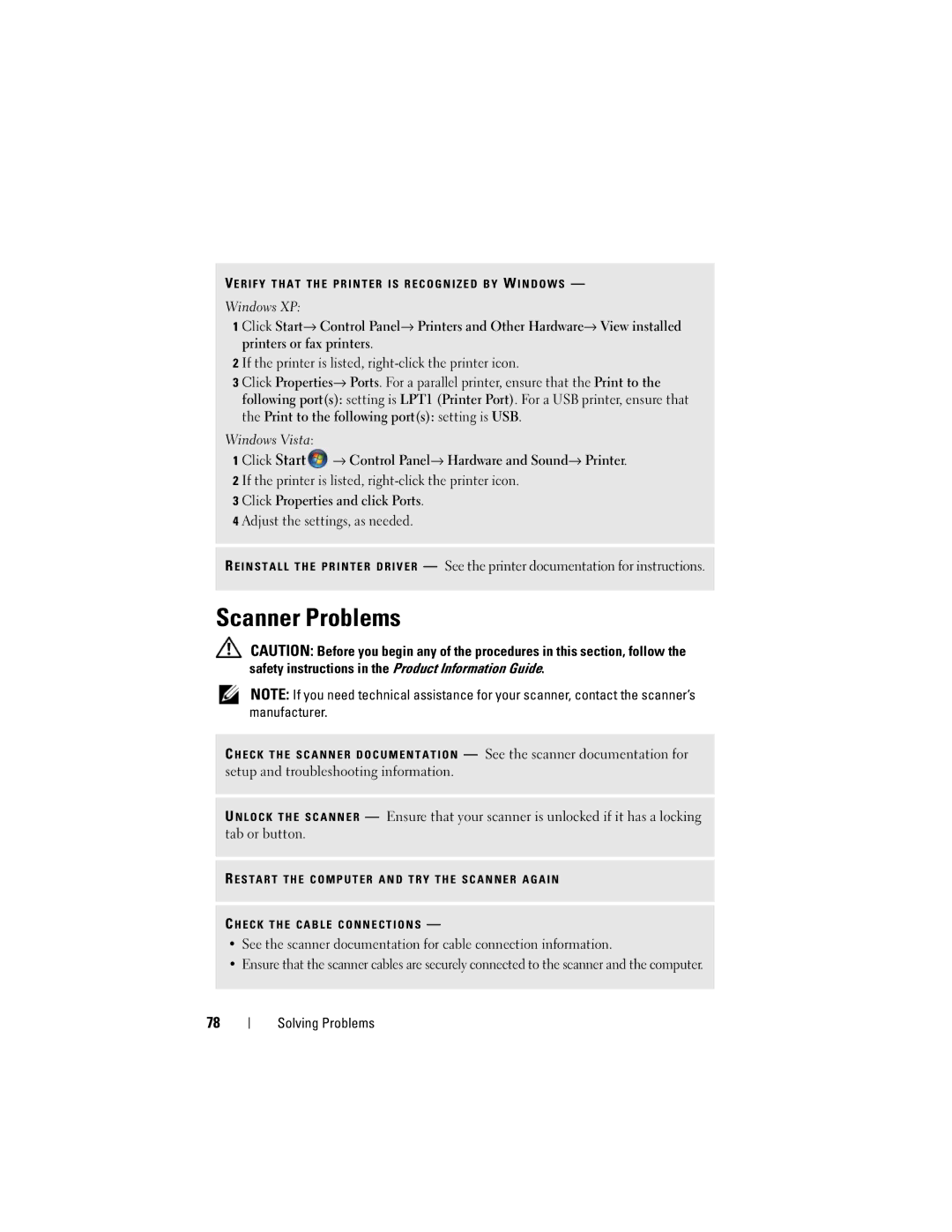 Dell DCSLF owner manual Scanner Problems 