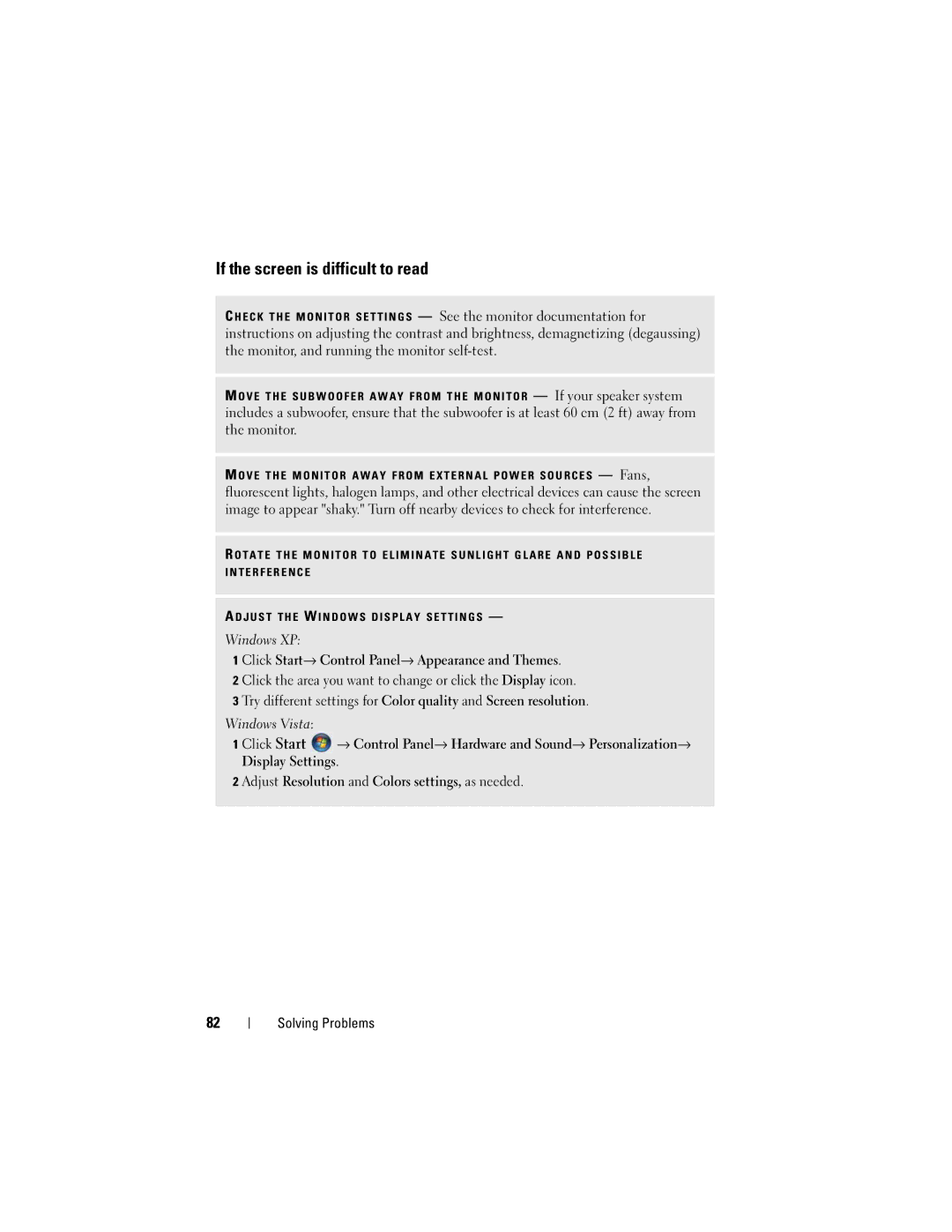 Dell DCSLF owner manual If the screen is difficult to read 