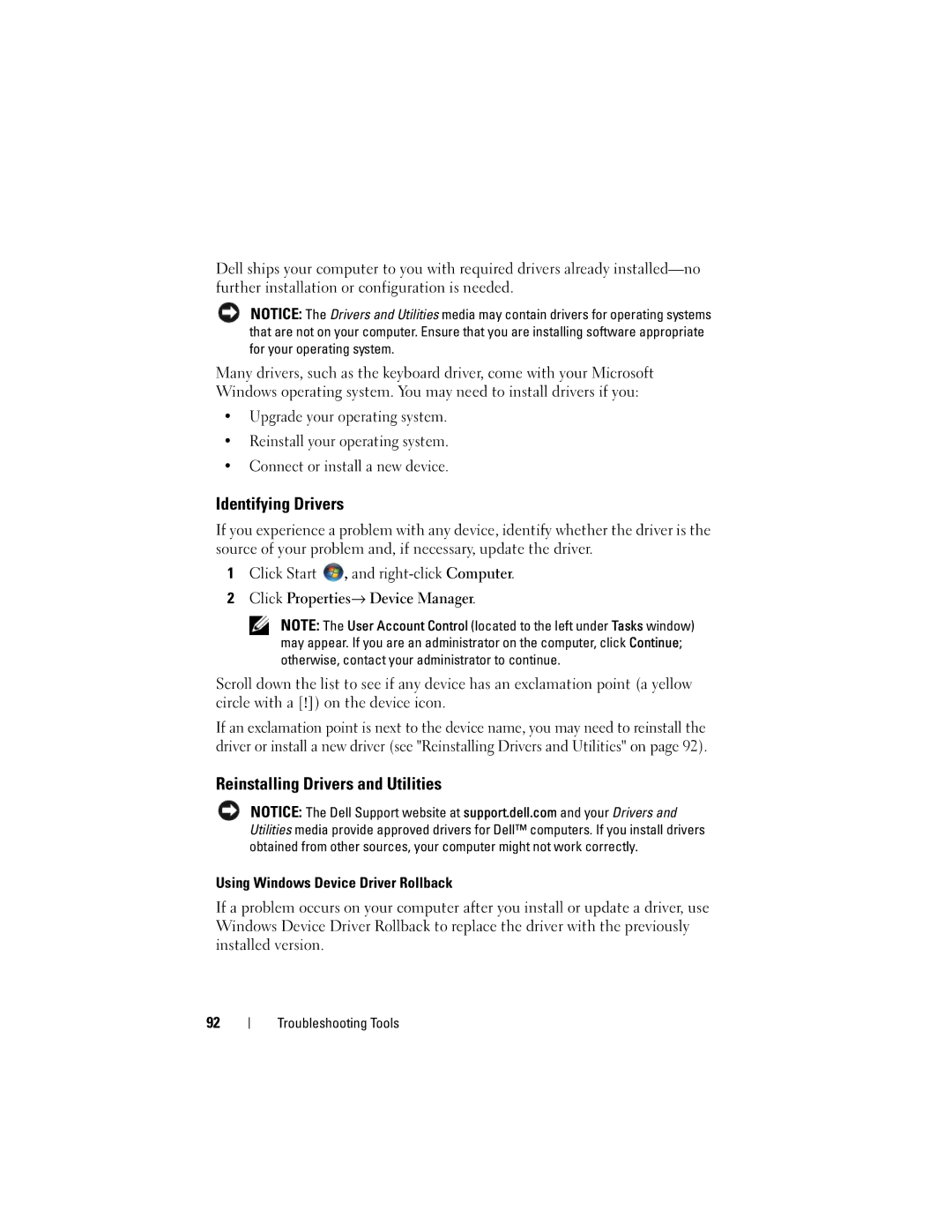 Dell DCSLF owner manual Identifying Drivers, Reinstalling Drivers and Utilities 