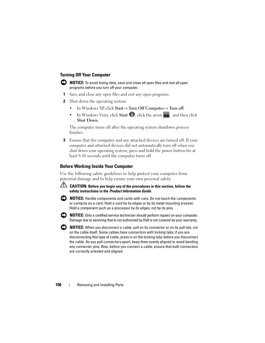 Dell DCSLF manual Turning Off Your Computer, Before Working Inside Your Computer 