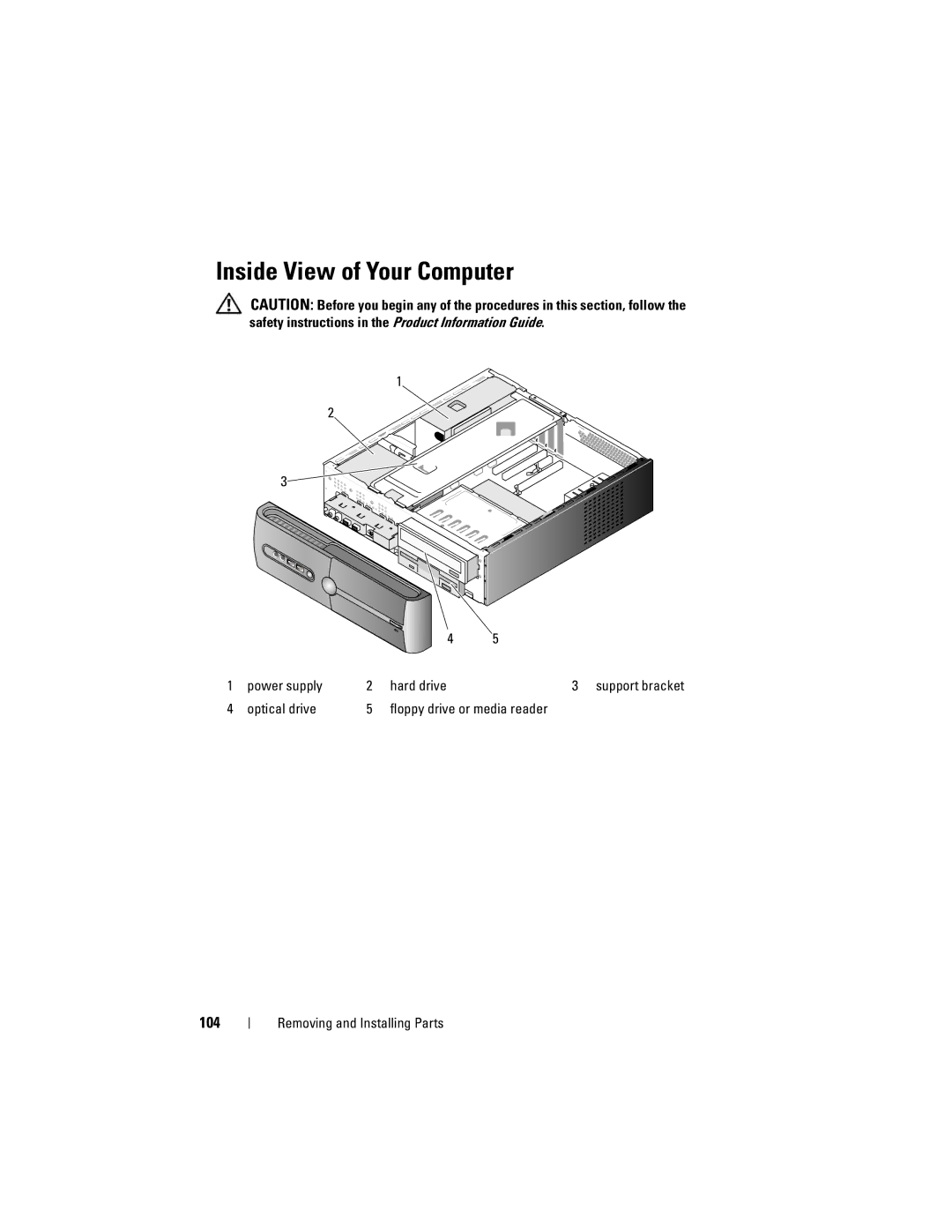 Dell DCSLF manual Inside View of Your Computer, 104 