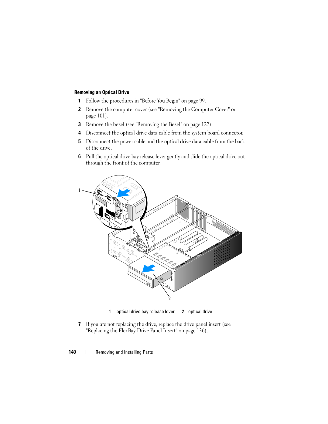 Dell DCSLF manual Optical drive bay release lever 