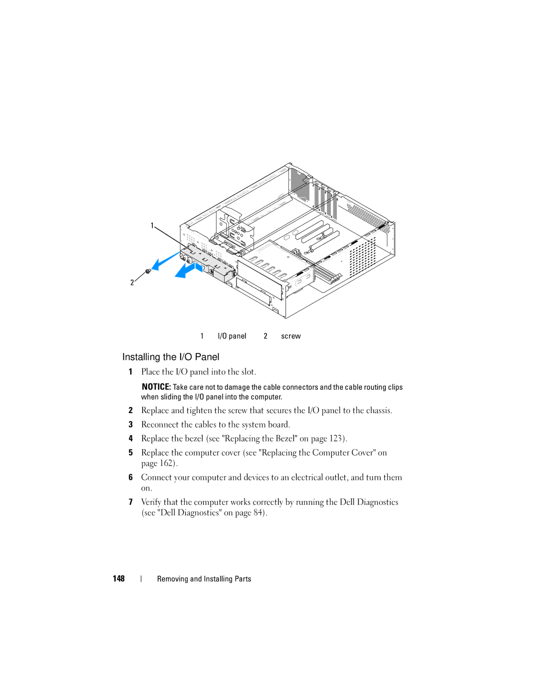 Dell DCSLF manual Installing the I/O Panel 