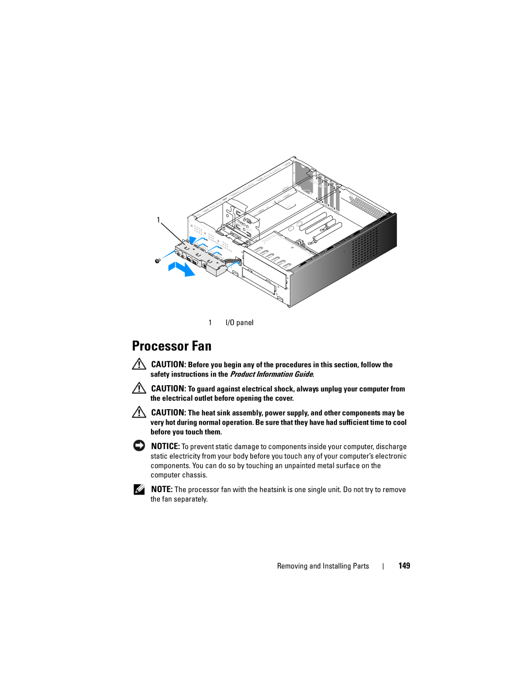 Dell DCSLF manual Processor Fan, 149 