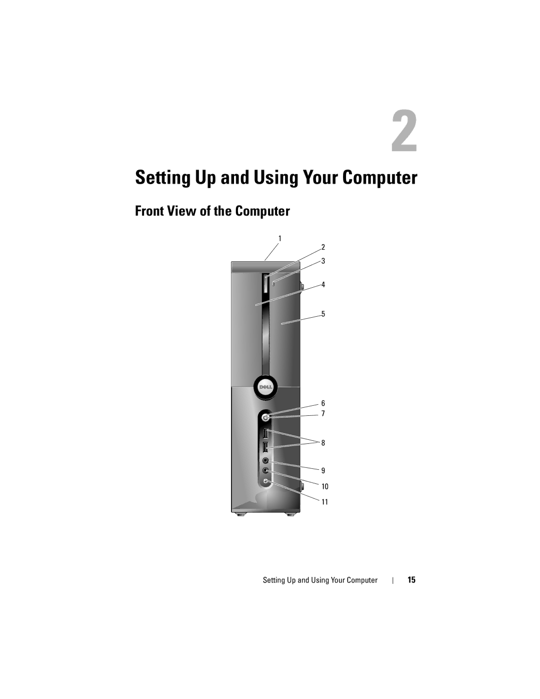 Dell DCSLF manual Setting Up and Using Your Computer, Front View of the Computer 