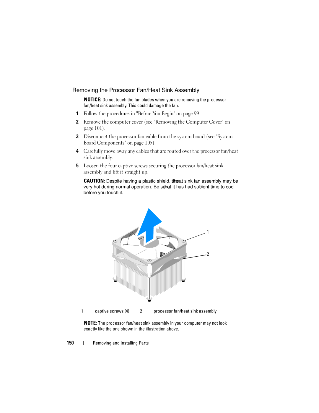 Dell DCSLF manual Removing the Processor Fan/Heat Sink Assembly, 150 