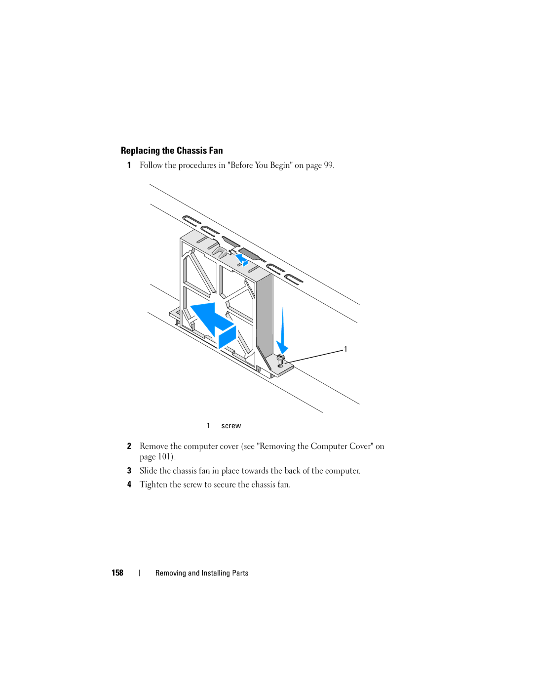 Dell DCSLF manual Replacing the Chassis Fan, Follow the procedures in Before You Begin on 