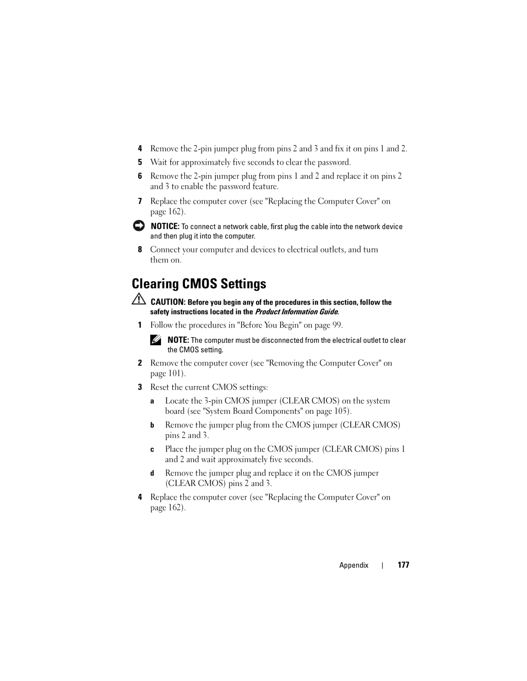 Dell DCSLF manual Clearing Cmos Settings, 177 