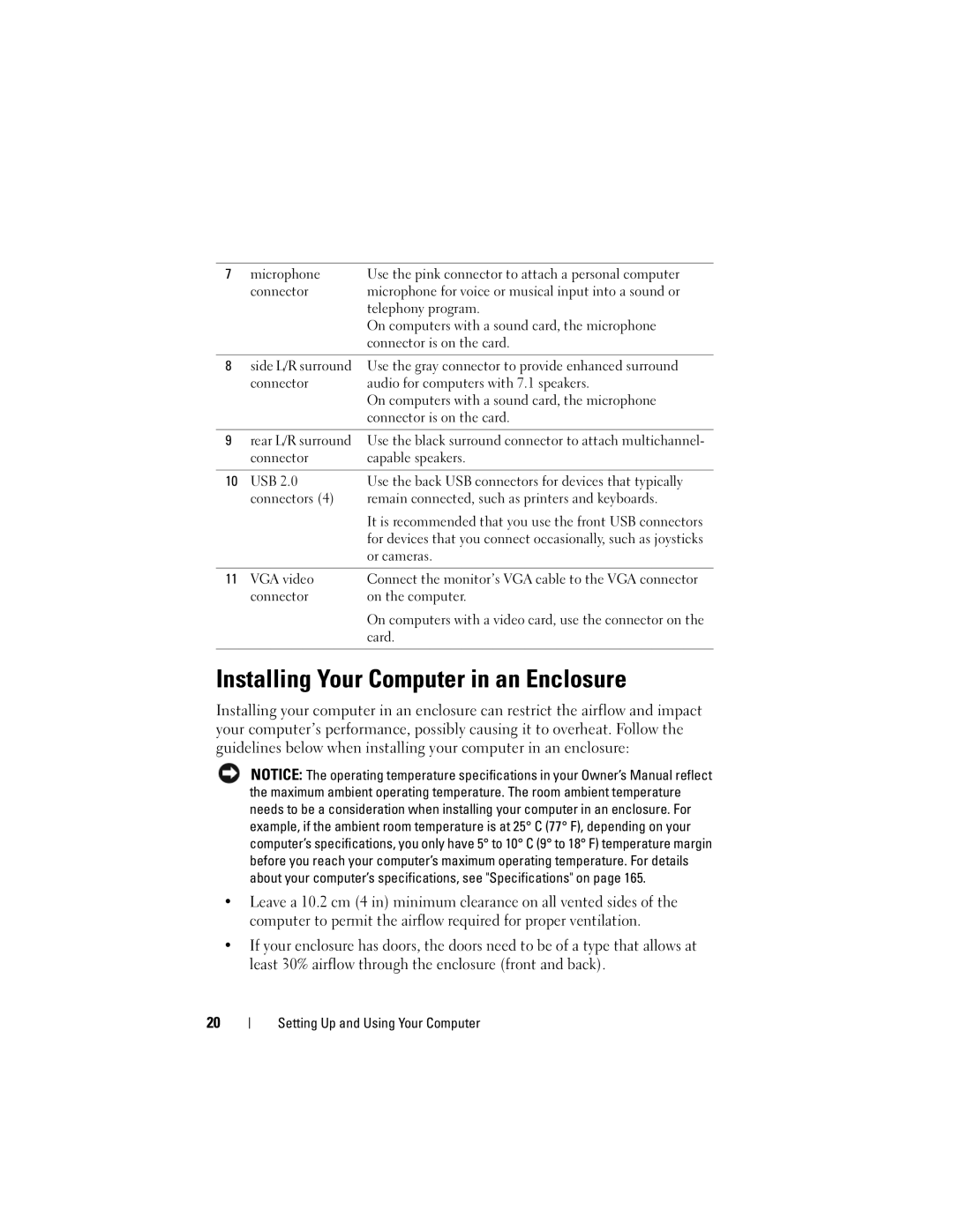 Dell DCSLF manual Installing Your Computer in an Enclosure 