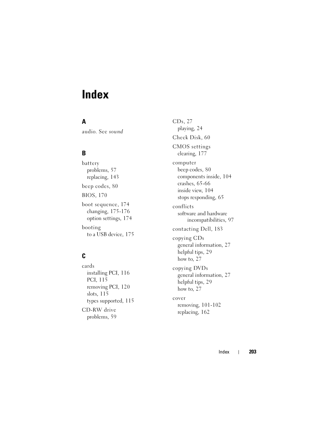 Dell DCSLF manual Index, 203 