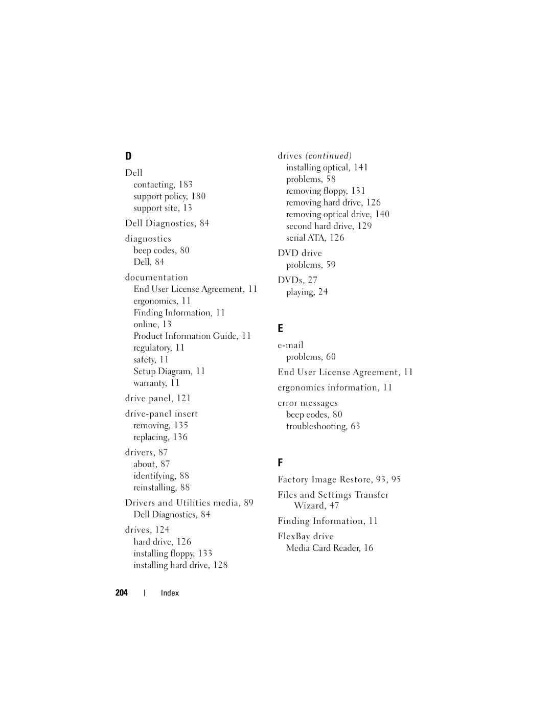 Dell DCSLF manual Index 