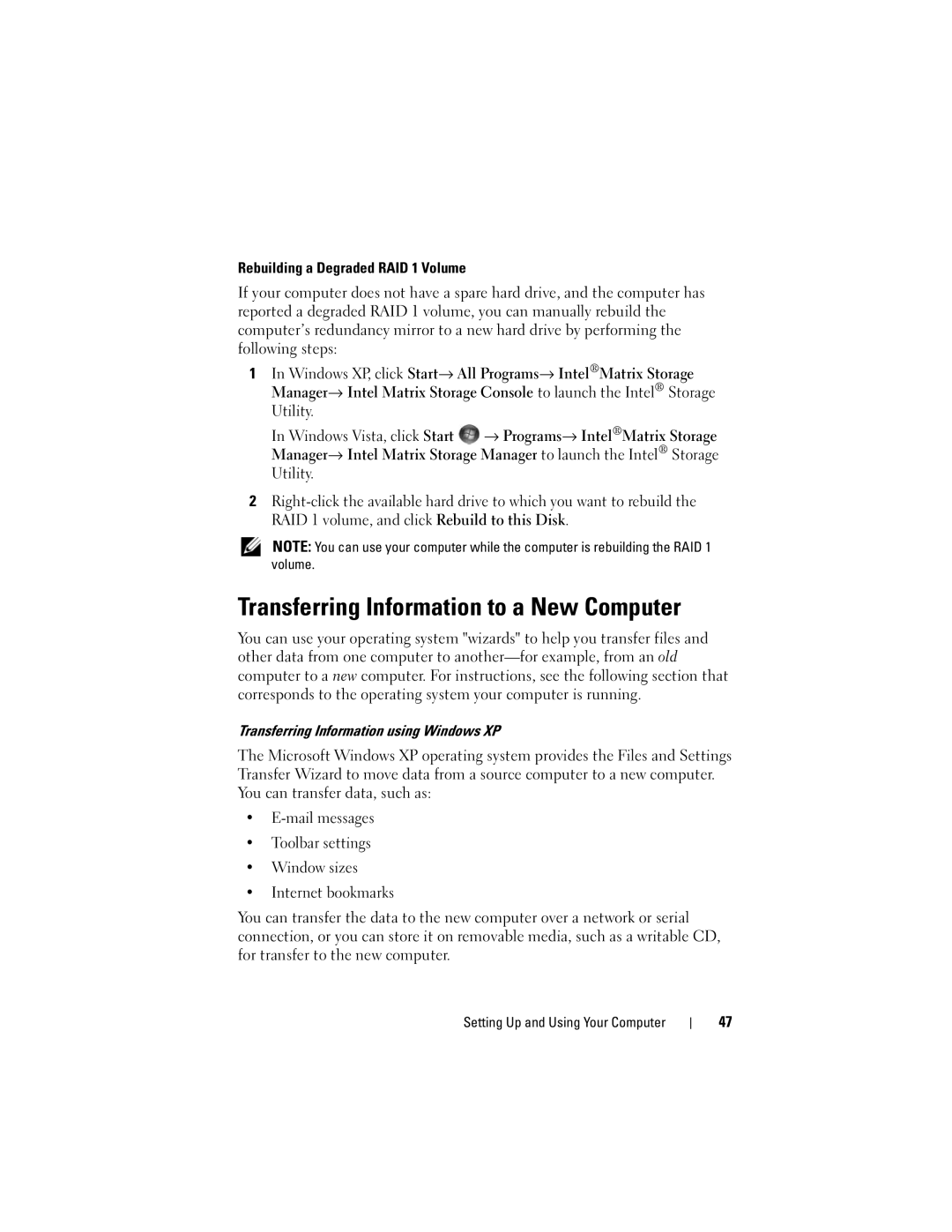 Dell DCSLF manual Transferring Information to a New Computer 