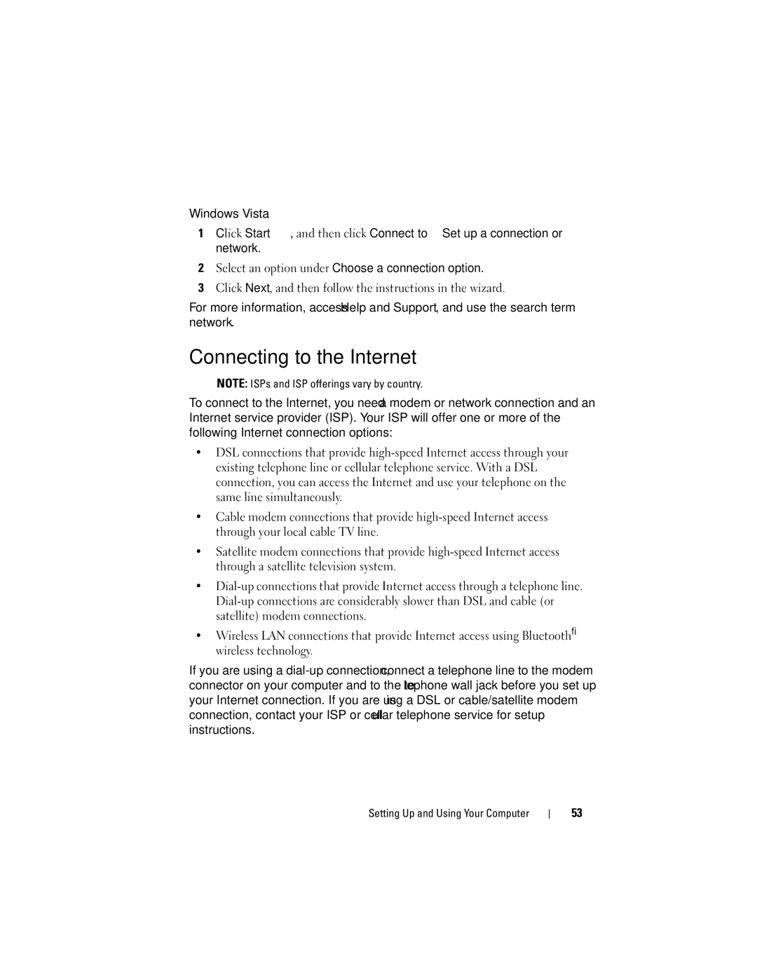 Dell DCSLF manual Connecting to the Internet 